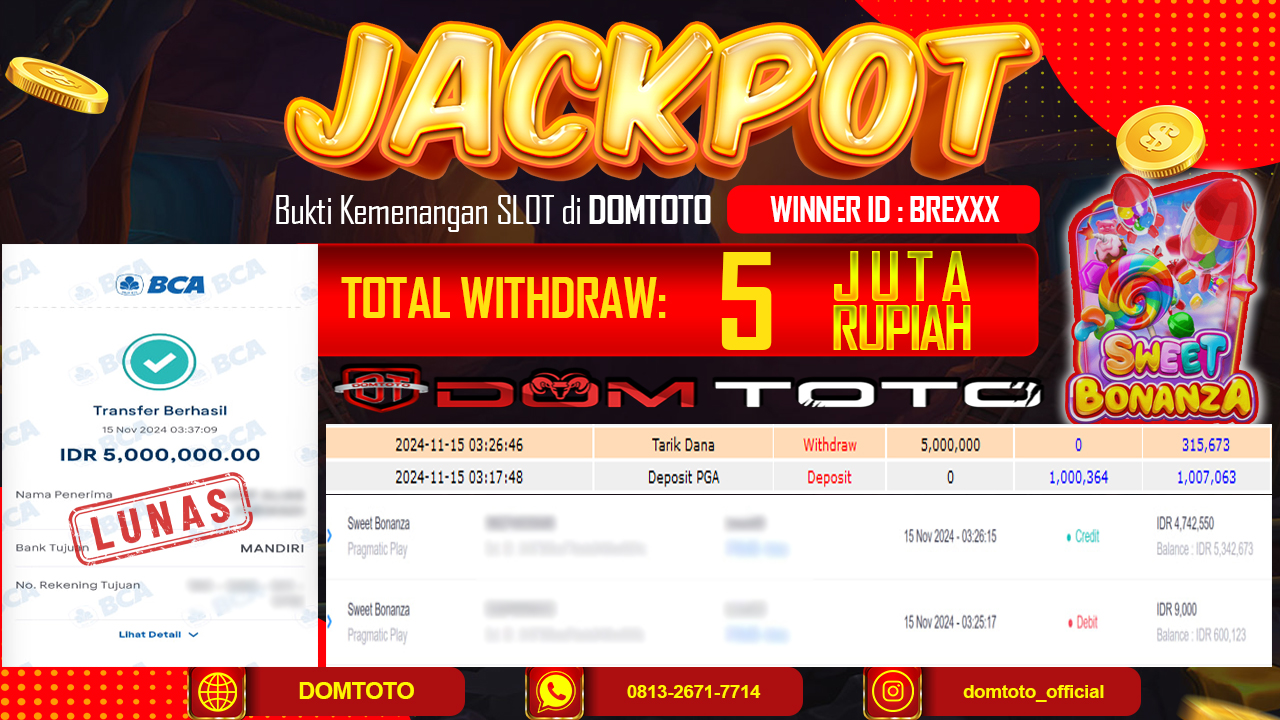 JACKPOT SLOT SWEET BONANZA  15 NOVEMBER 2024
